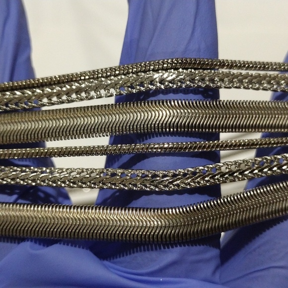 Bold Silver tone Layered Chain Statement Necklace - Women's Fashion Jewelry - Picture 7 of 9